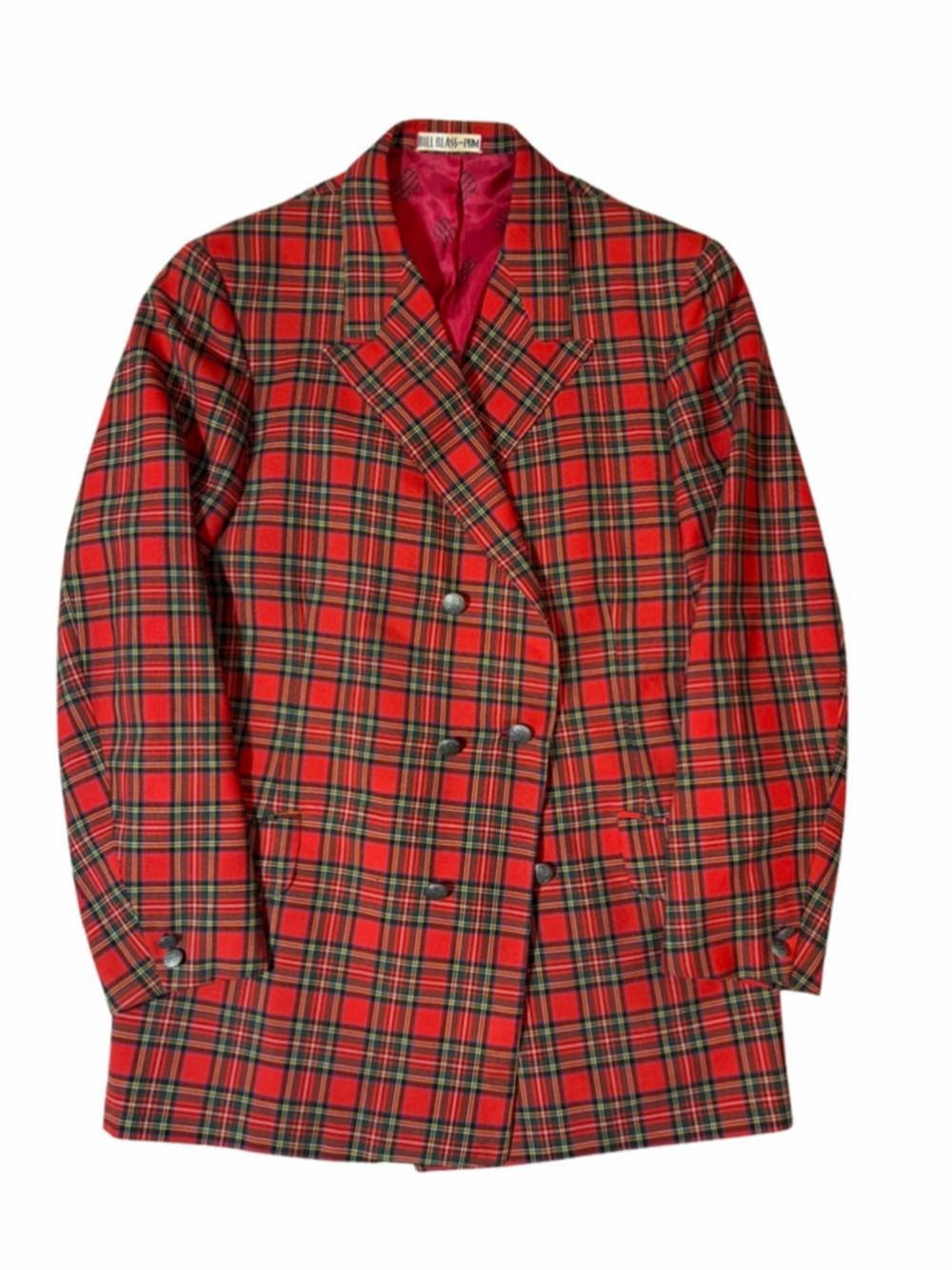 Vintage 1960s Bill Blass Red Tartan Plaid Double Breasted Blazer Jacket Size 39